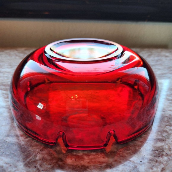 Viking Glass Red Glass Large Ashtray. Mid-century Modern Era, Vintage, smoke - Picture 5 of 10